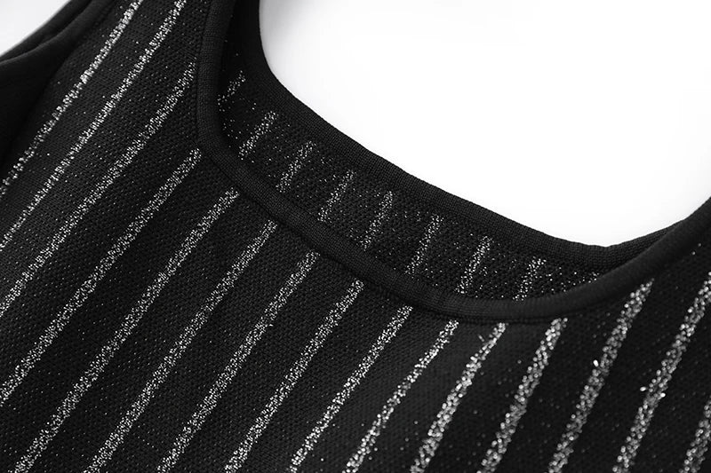 Silver Silk Waist Slimming Strap Dress Knit Short Skirt