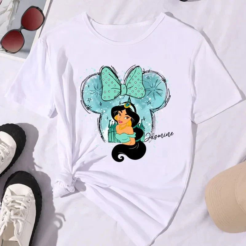 Kawaii Disney Princess Women's Cotton T-Shirt Comfortable Short Sleeve Summer Top