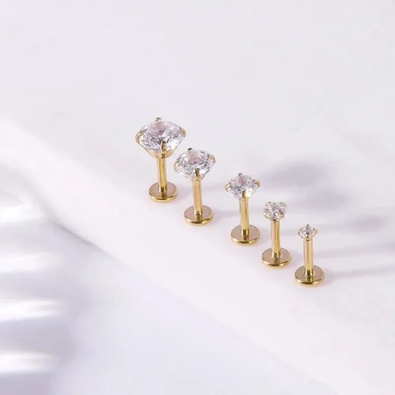 10Pcs 16G Stainless Steel Labret Lip Studs Set with CZ Crystal for Ear Cartilage and Tragus Piercings