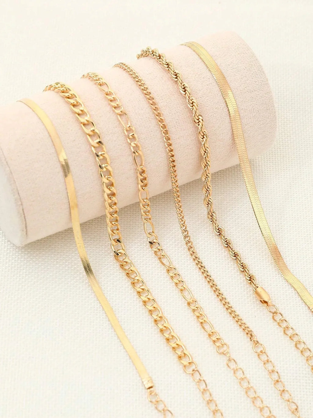 6 Piece Punk Style Cold Tone Chain Bracelet Set for Women's Everyday Fashion