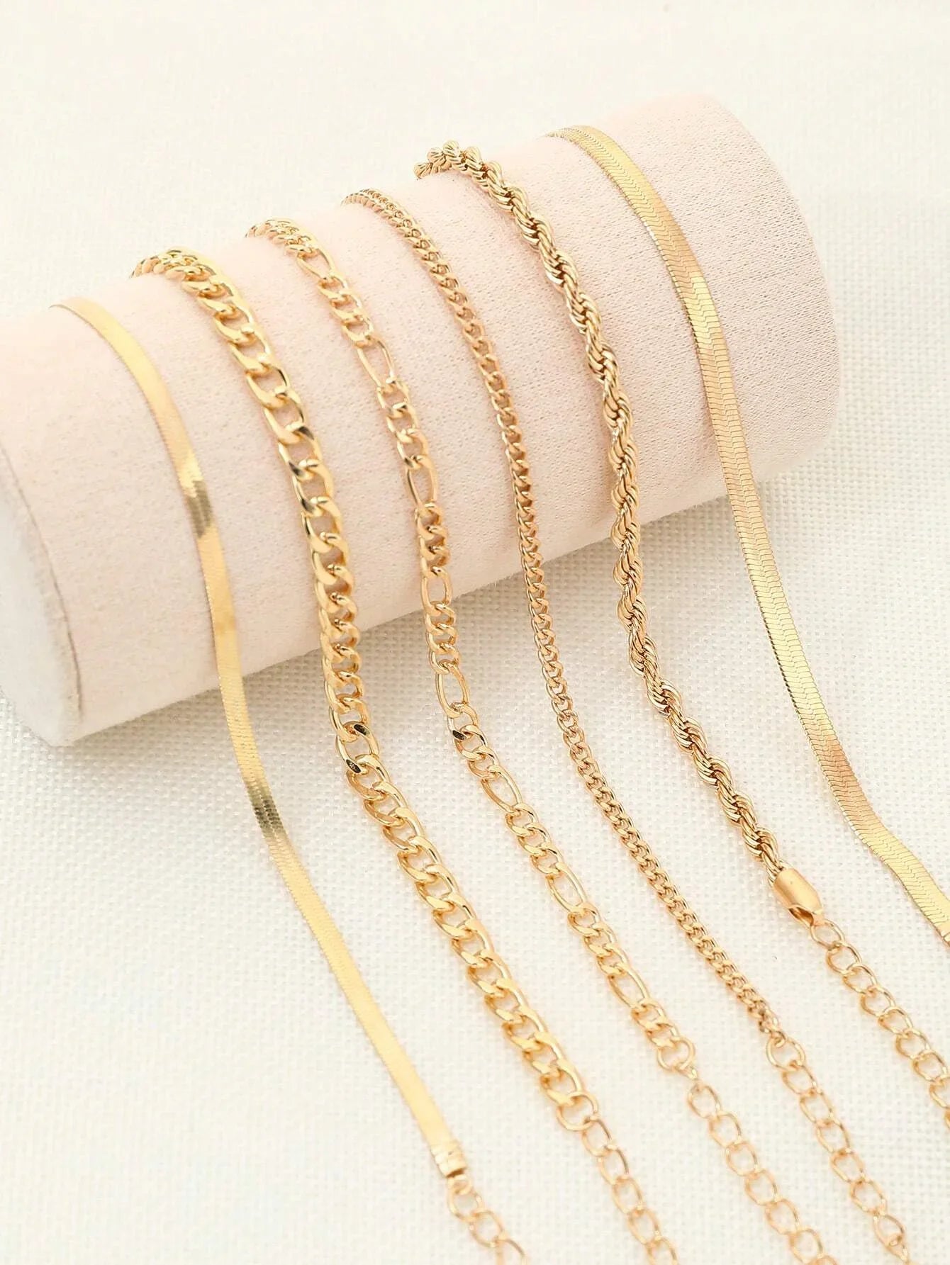 6 Piece Punk Style Cold Tone Chain Bracelet Set for Women's Everyday Fashion