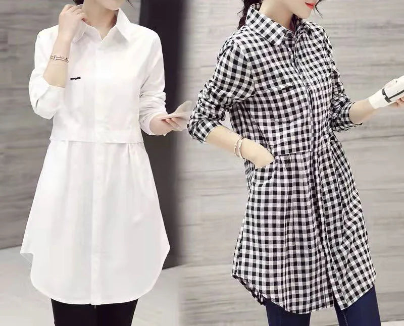 Mid-Length White Polo-Neck Shirt for Women Lightweight Stylish Spring Summer Blouse Elegant Korean-Inspired Fashion