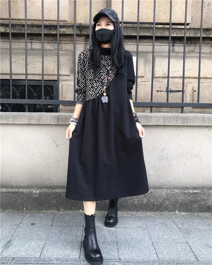 Loose Printed Turtleneck Dress For Women Elegant Casual