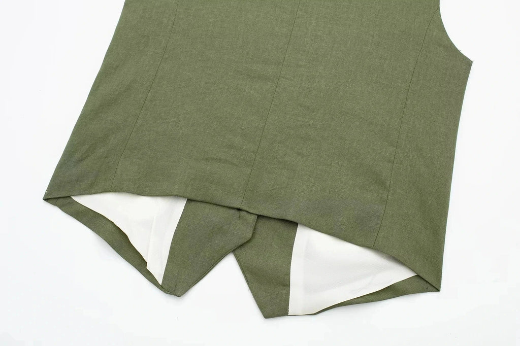 Casual Linen Sleeveless V-Neck Vest for Women Single Breasted Office Fashion Lightweight Linen Top