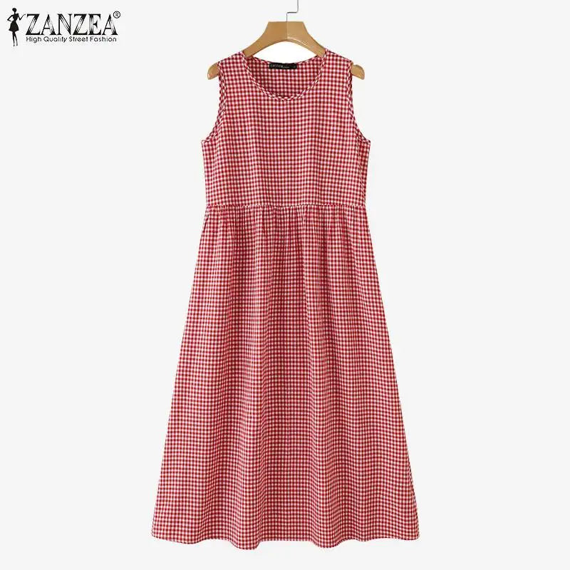 Gingham Midi Dress For Women Vintage Casual Aline Holiday