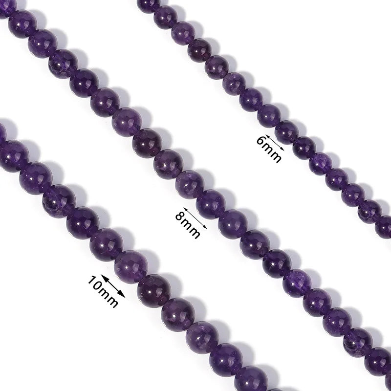 Natural Amethyst Crystal Beads Round Loose Spacer for DIY Jewelry Making 15 Inch