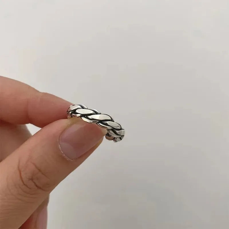 925 Sterling Silver Couples Rings Vintage Twist Design Geometric Thai Jewelry