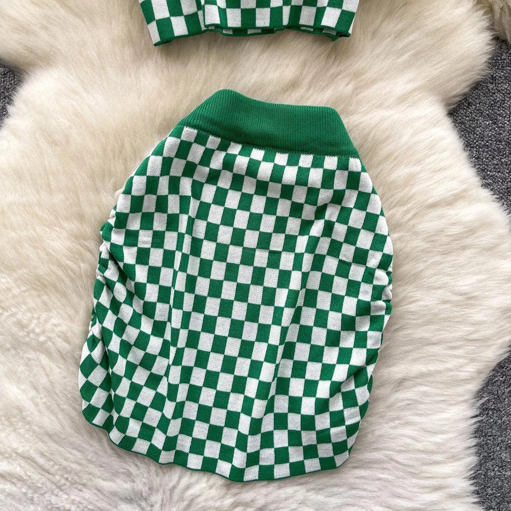 Women's Plaid Strapless Mini Top and High Waist Bodycon Skirt Set Casual Knitted Two-Piece Outfit