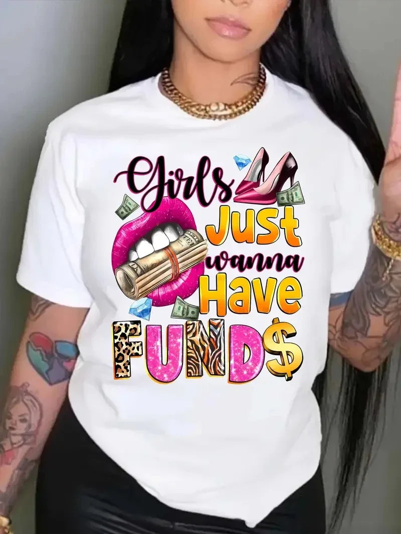 Women's Colorful Bear Print Casual Summer T-Shirt with Large Round Neck and Short Sleeves