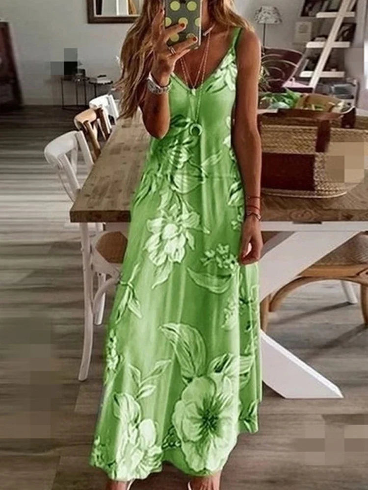 Slim Fit Sleeveless V Neck Green Slip Dress for Women