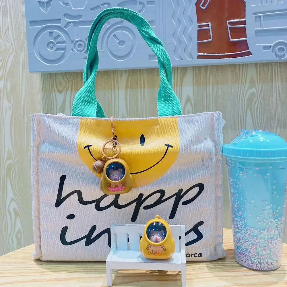 Cute Cartoon Luminous Capybara Keychain Space Capsule Keyring for Schoolbags and Gifts