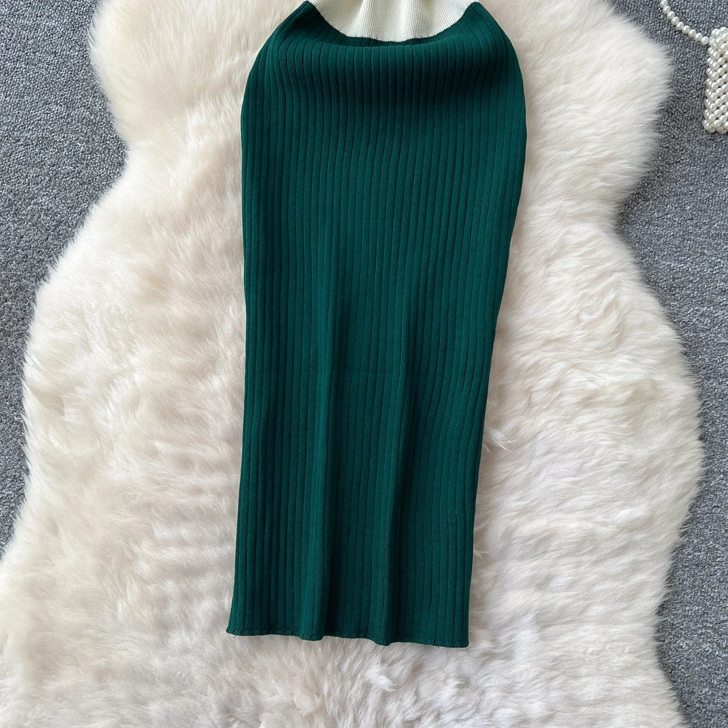 Patchwork Knitted Polo Collar Dress For Women Spring Summer