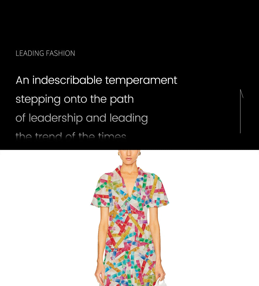 Summer Printed Shirt Dress For Women With Lapel Half Sleeve