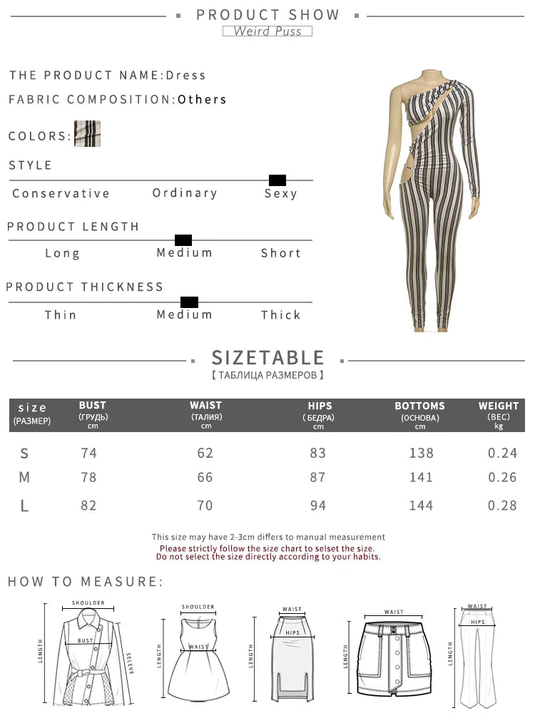 Sexy Hollow Ruched Jumpsuit for Women Irregular Hipster Stripe Print Full Sleeve Clubwear Midnight Workout Overalls