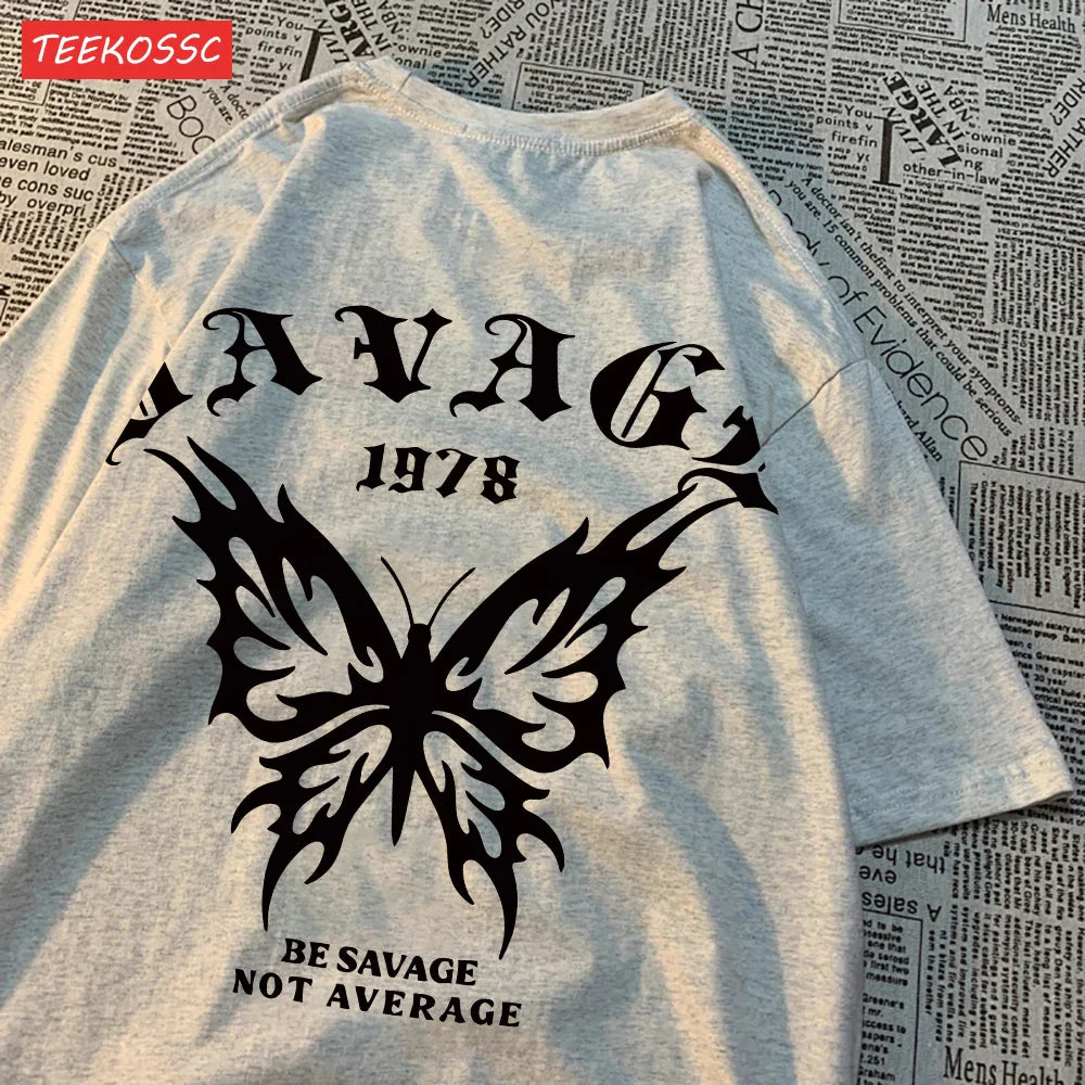 Casual Cotton Summer T-Shirts for Women with Butterfly Print and Oversized Fit in Various Colors