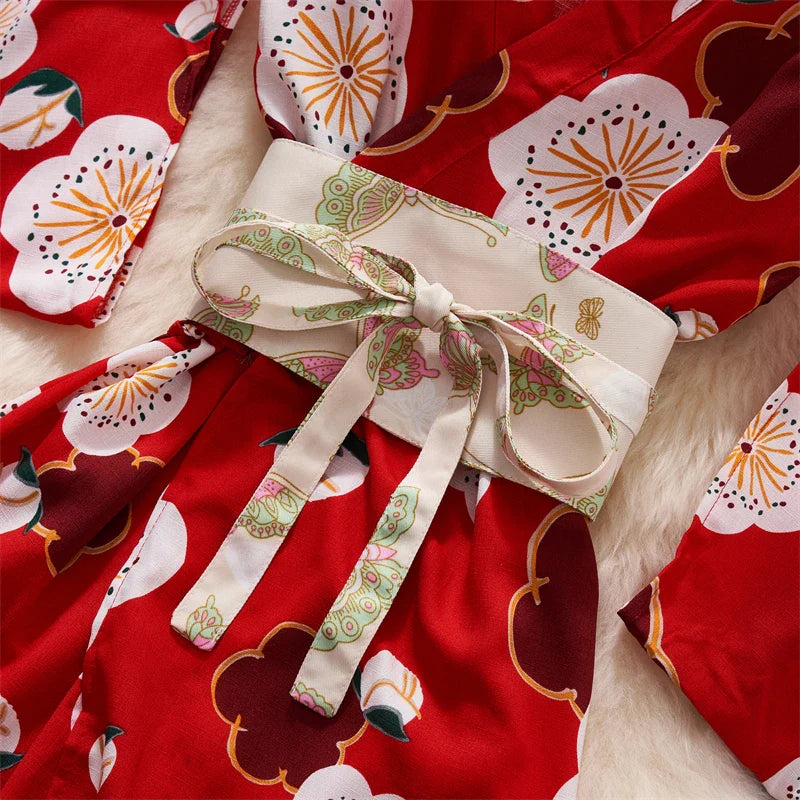 Red Kimono Cardigan For Women See Through Lace Up Dress