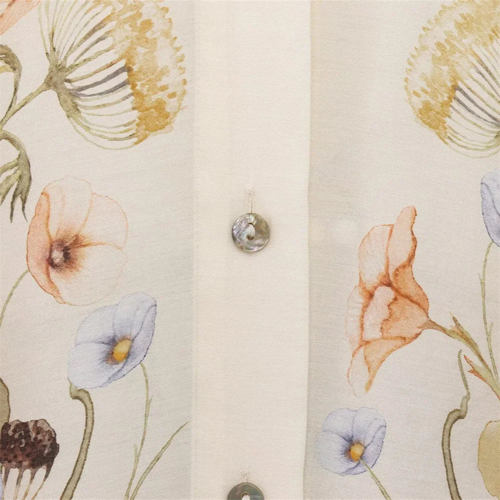 Floral Pattern Women's Shirt and Long Pants Set for Spring Fashion