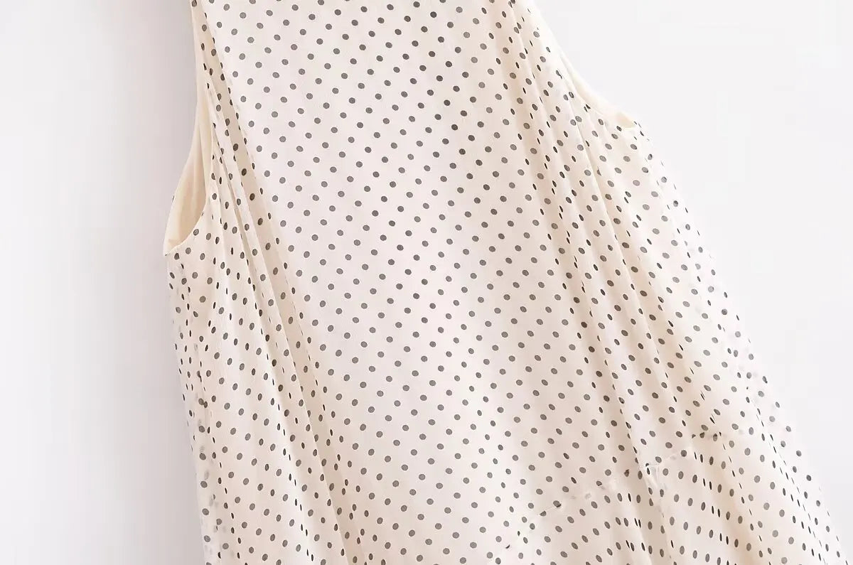 Polka Dot Midi Dress For Women Halter Neck Backless Pleated