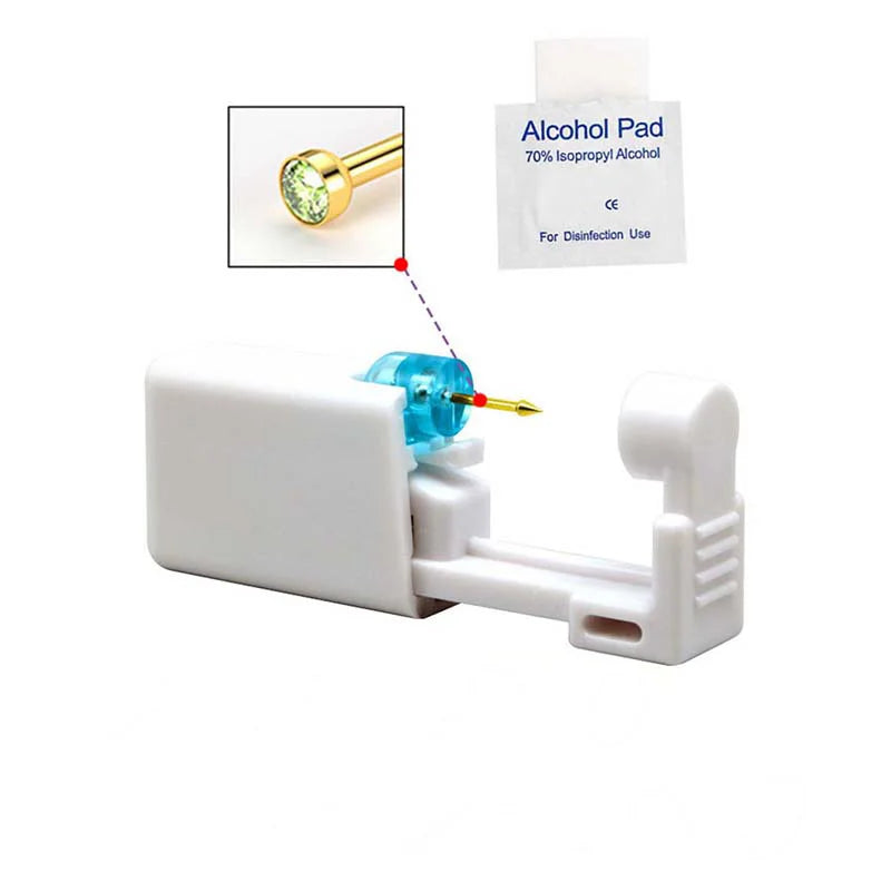 Disposable Nose Piercing Gun Kit with Built-in Stainless Steel Nose Stud and Alcohol Cotton