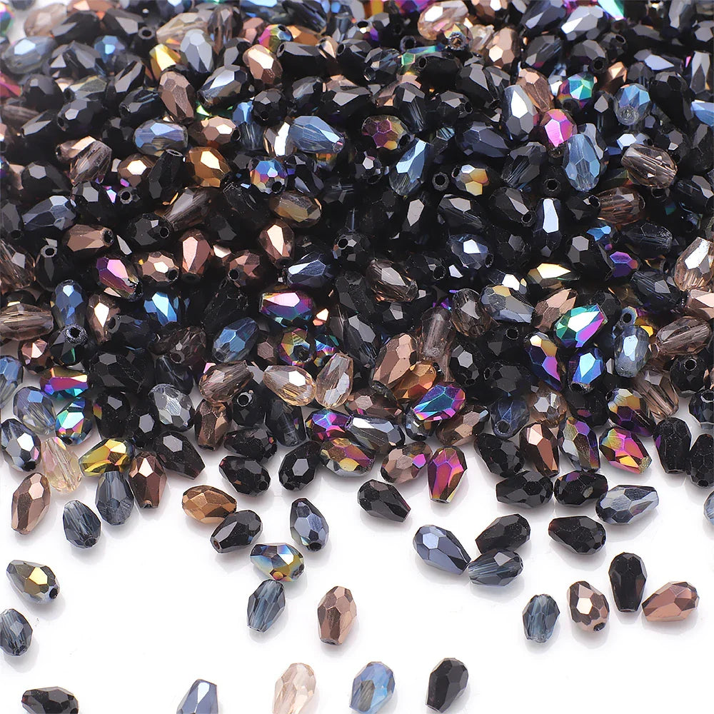 100 Pieces 4x6mm AB Mixed Color Tear Drop Faceted Crystal Glass Beads for Jewelry Making and DIY Crafts