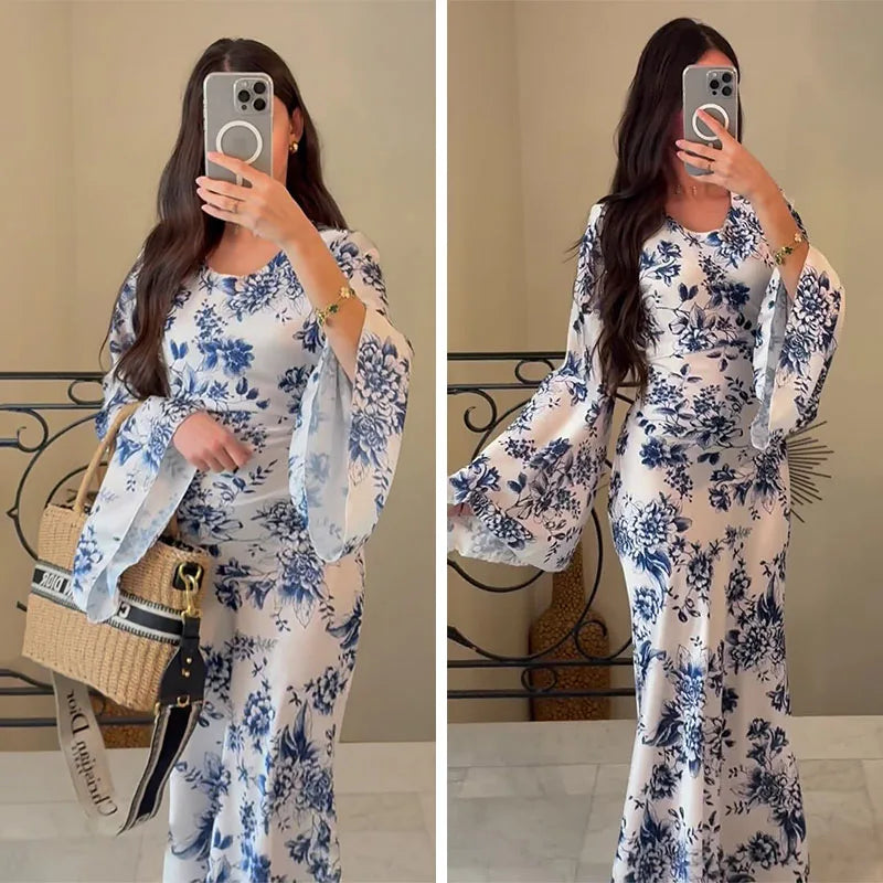 Floral Abaya Dress For Muslim Women Long Modest Robe