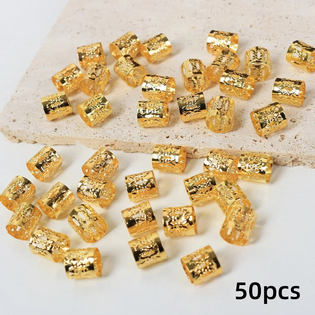 50 Pieces Metal Hair Braid Rings Accessories for Dreadlocks and Braiding Cuffs
