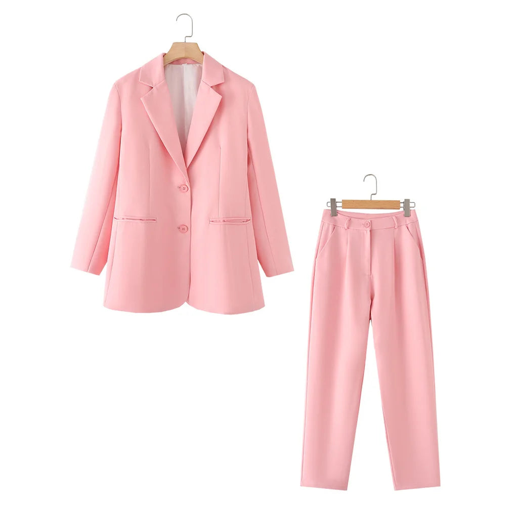 Women's Casual Solid Color Pants Set Loose Fit Top Chic