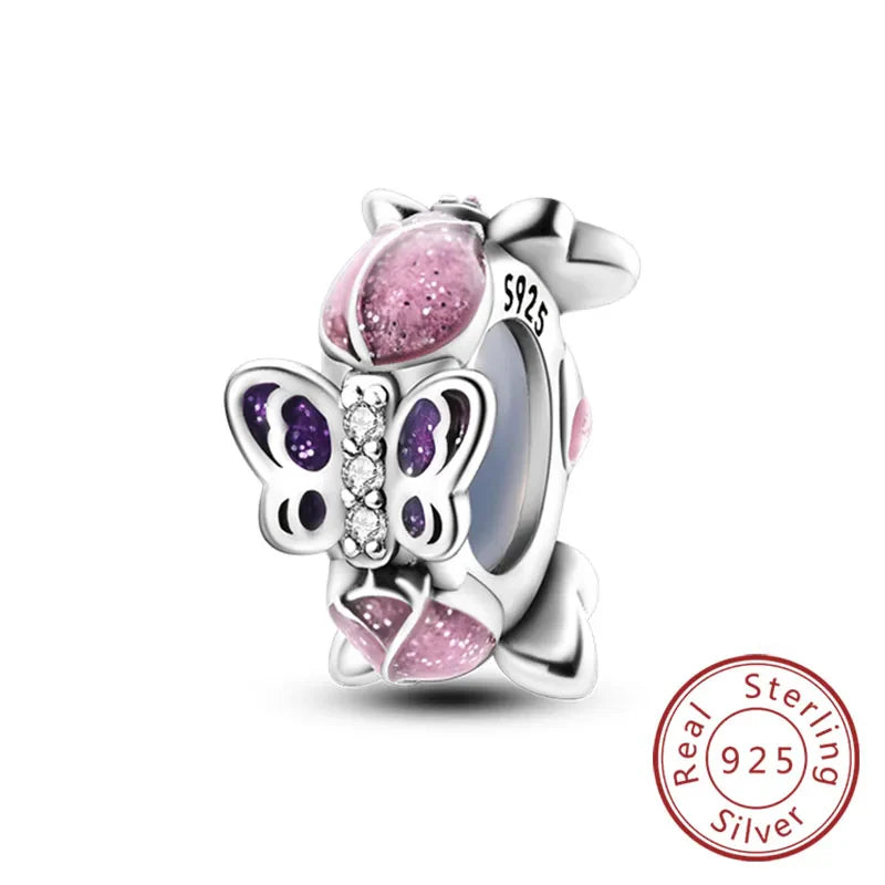 Fit Original 925 Sterling Silver Clip Charms with Zircon and Silicone Spacer Beads for Women DIY Bracelet Gift