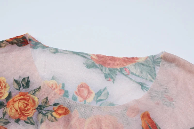 Sheer Mesh Floral Maxi Dress Long Sleeve Beachwear