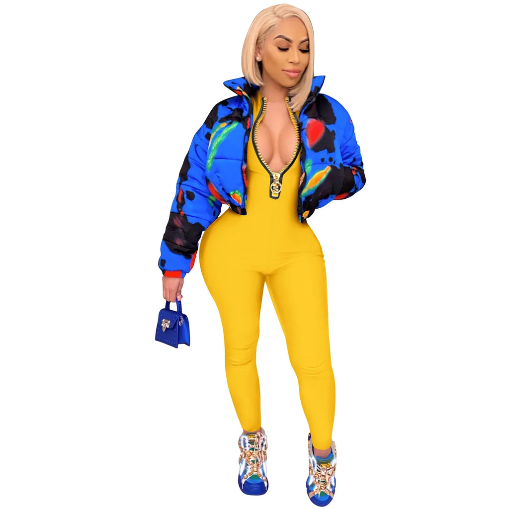 Women's Bodycon One-Piece Jumpsuit with Long Sleeves and Large Front Zipper Casual Sporty Skinny Workout Overalls Top