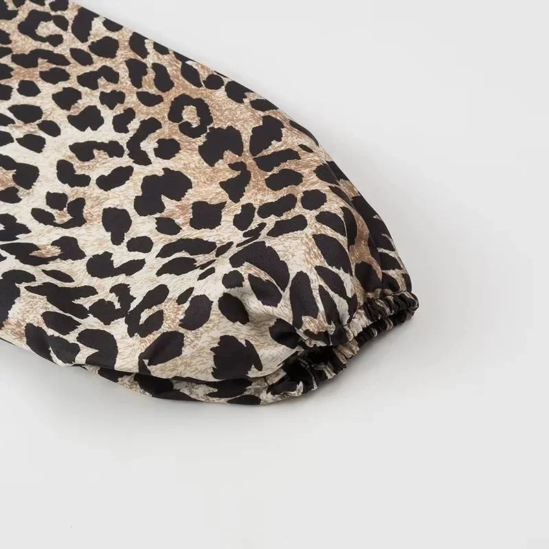 Women's Leopard Print Lace-Up Vintage Blouse Casual Loose Fit Y2K Chic Shirt