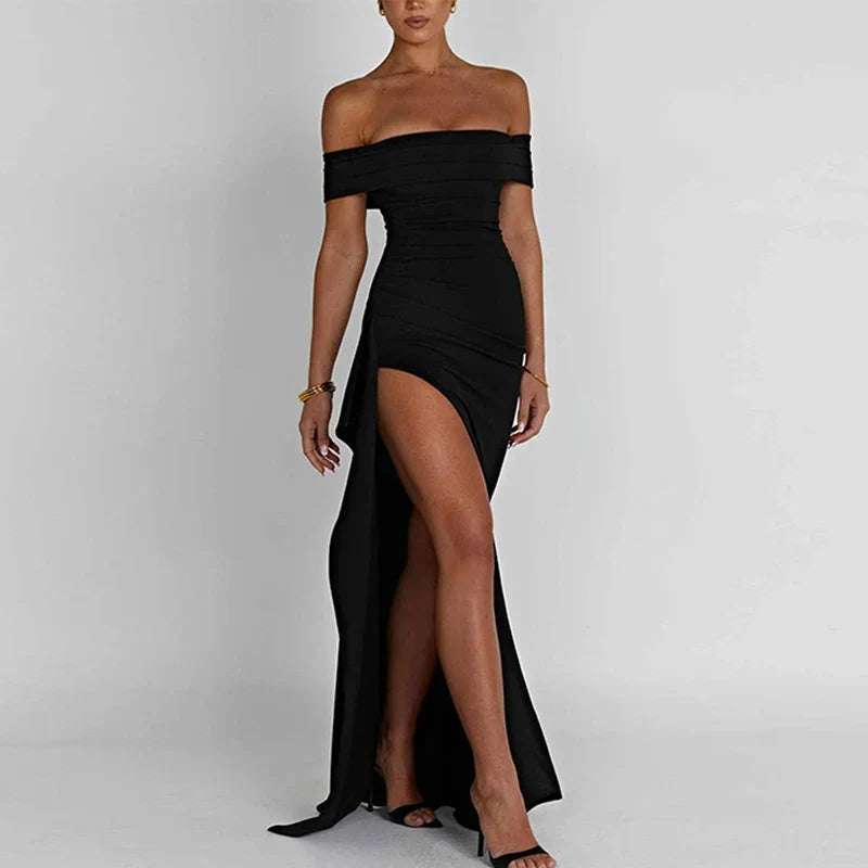 Elegant Black Backless Slash Neck Party Dress For Women
