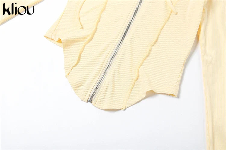 Casual Sporty 2 Piece Activewear Set for Women with Irregular Full Sleeve Zip-Up Hoodie and Slim Elastic Pants