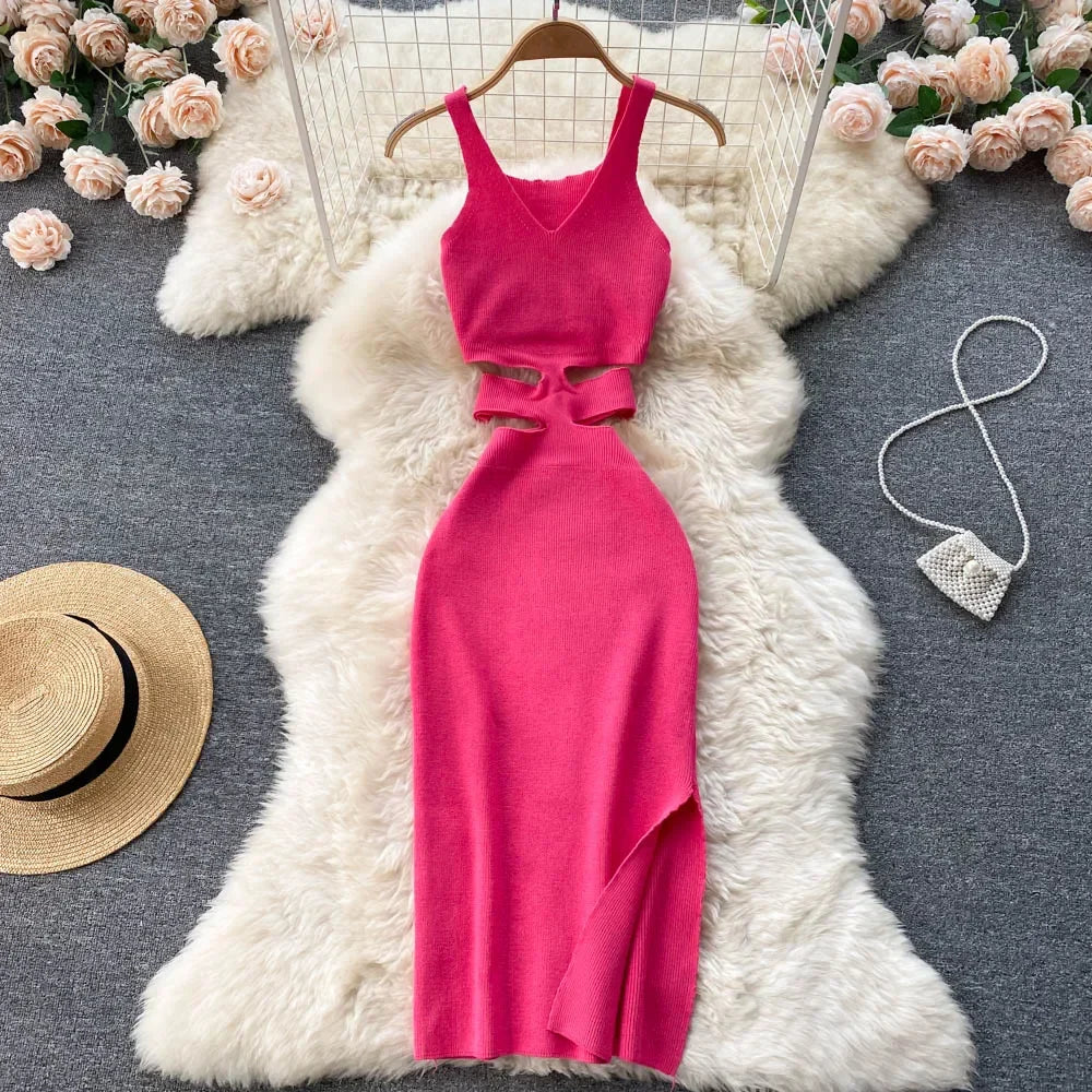 Backless Summer Knit Bodycon Dress For Women Hollow Out
