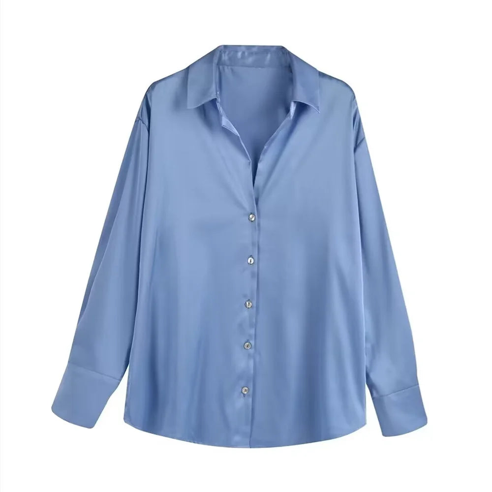 Women's Fashion Flip Collar Long Sleeve Single Breasted Shirt Coat Versatile Autumn Layered Decorative Casual Outerwear