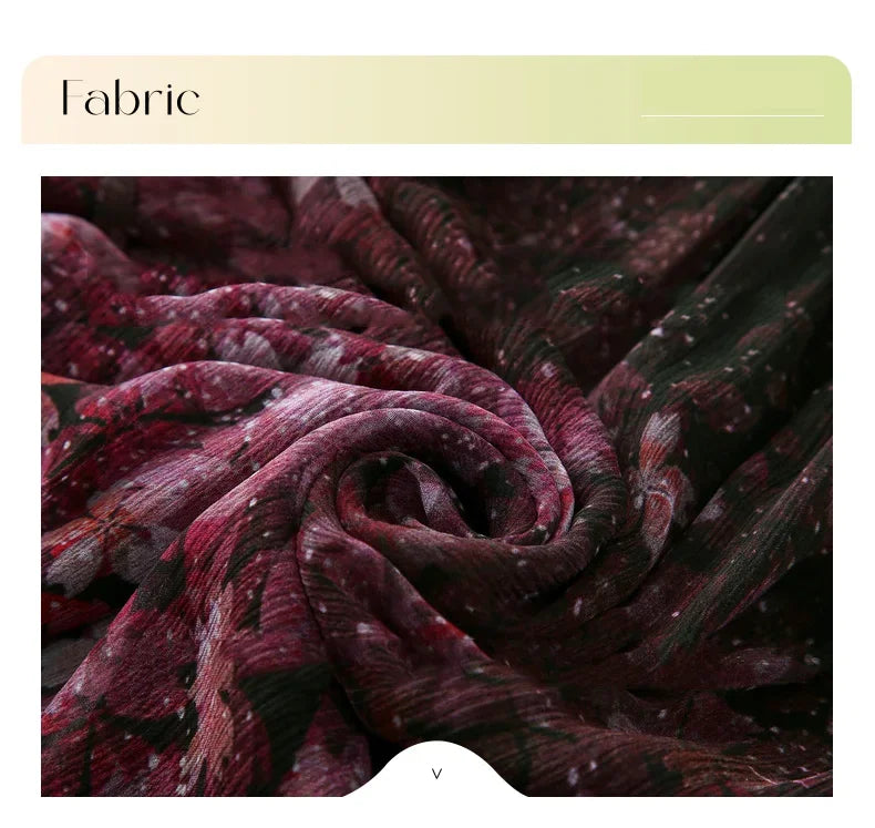 Purple Floral Chiffon Dress With V Neck And Lantern Sleeves