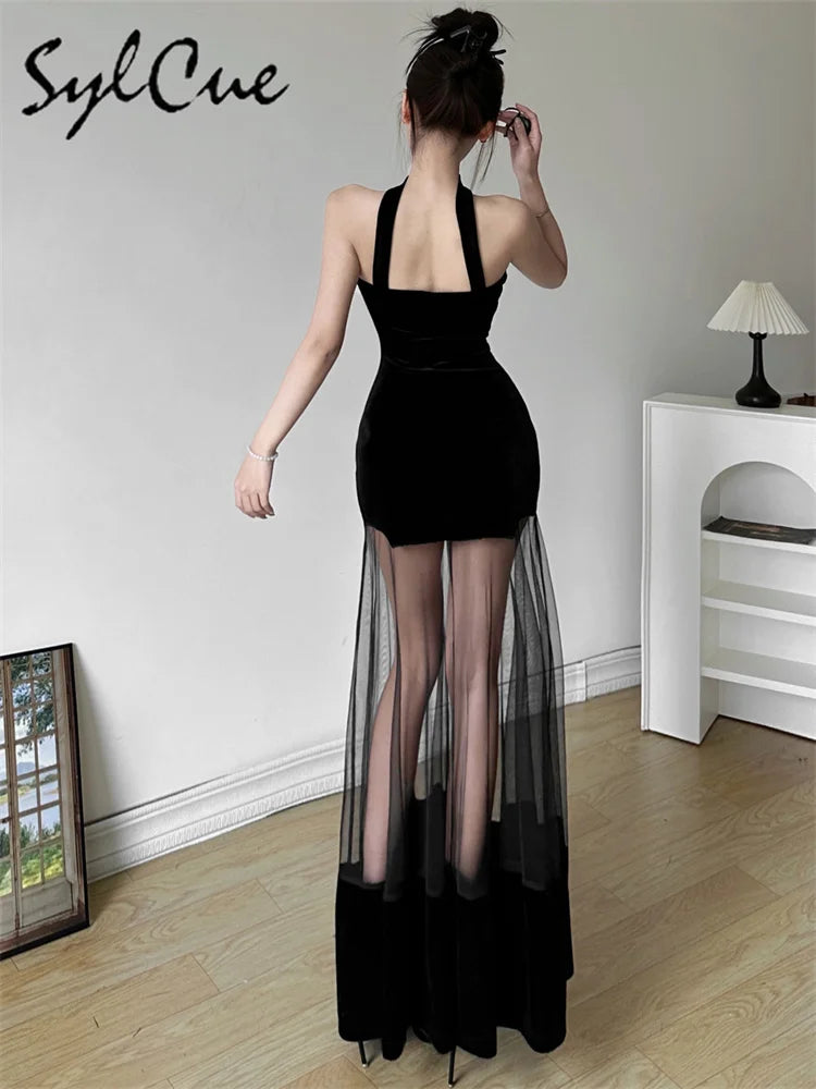 Black Halter Tulle Dress For Party Evening Wear Gown