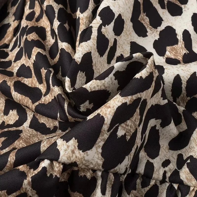 Women's Leopard Print Lace-Up Vintage Blouse Casual Loose Fit Y2K Chic Shirt