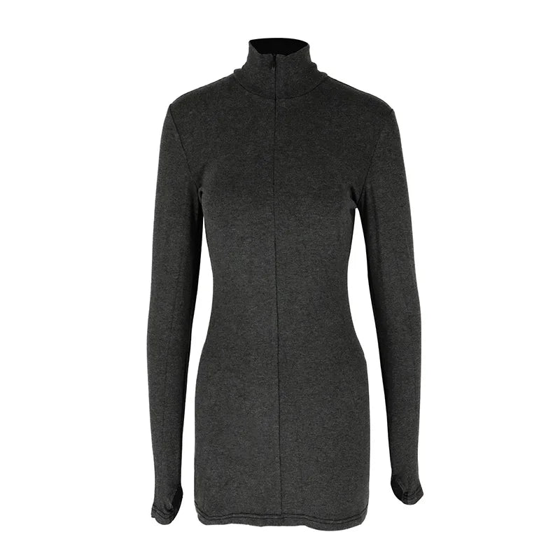 Autumn Black Turtleneck Knitted Bodycon Dress For Women