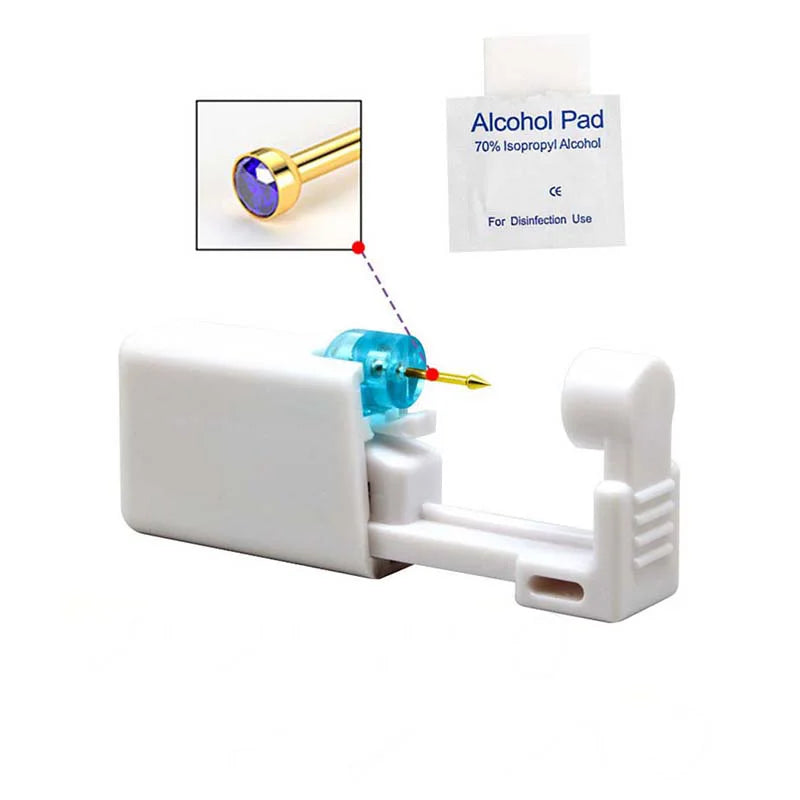 Disposable Nose Piercing Gun Kit with Built-in Stainless Steel Nose Stud and Alcohol Cotton