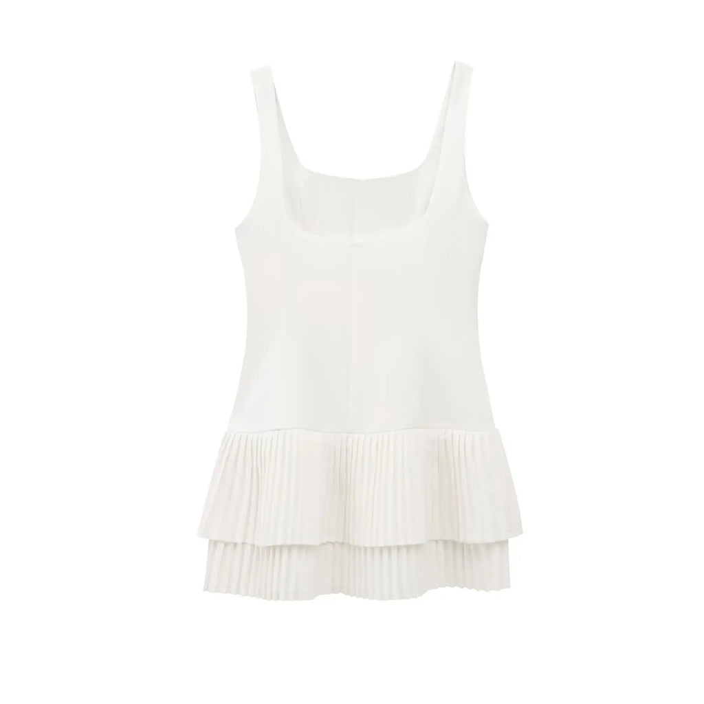 Elegant Womens Sleeveless Solid Mini Dress With Pleated Hem