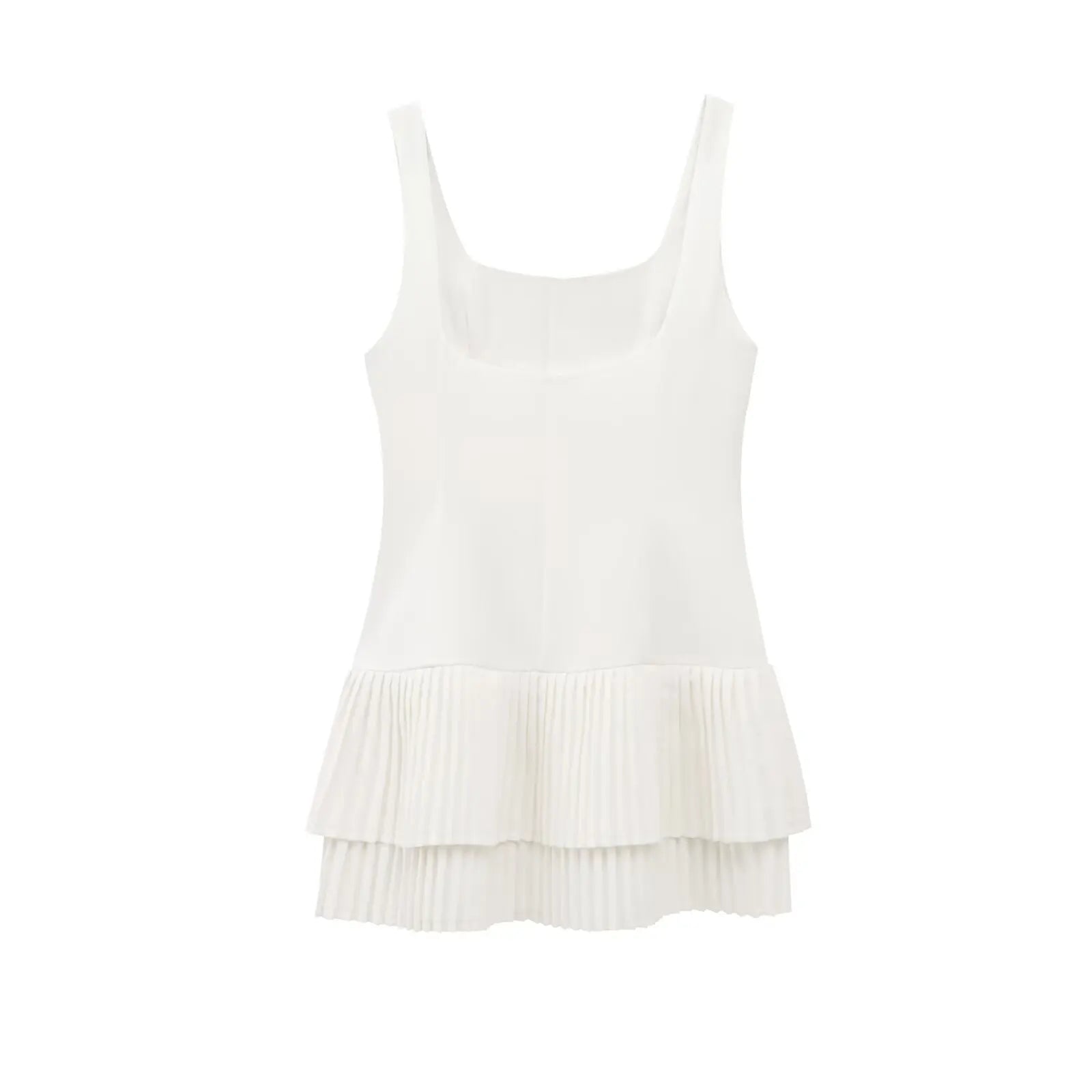 Elegant Womens Sleeveless Solid Mini Dress With Pleated Hem