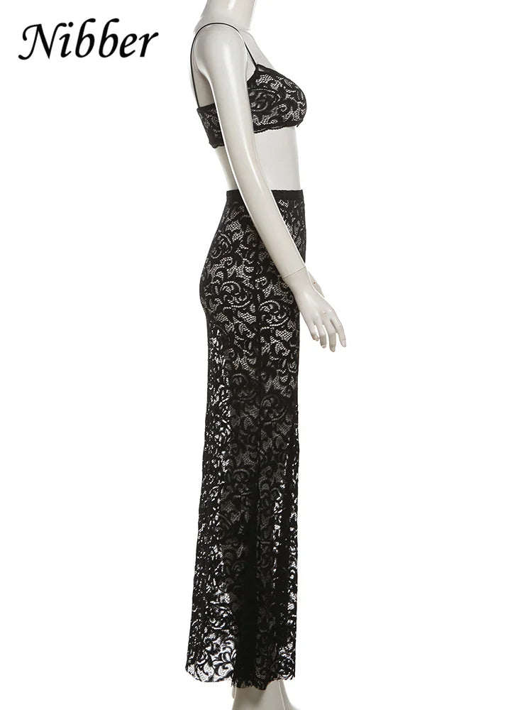 Sexy Mesh Two Piece Set for Women Hipster Mini Camisole and Stretch Skirt Nightclub Party Outfit