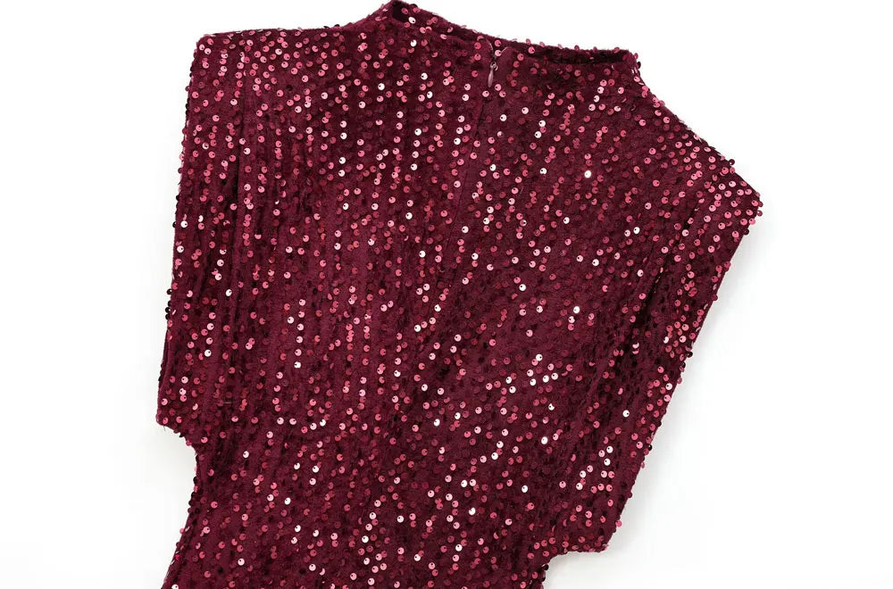 Sequined Mini Dress With Shoulder Pads O Neck Sleeveless