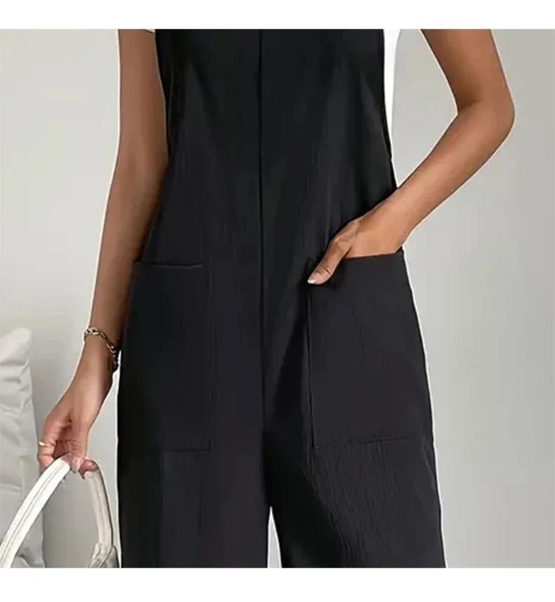 Stylish Casual Camisole Jumpsuit with Pocket Detail Wide Leg Straight Cut Women's Jumpsuit Set