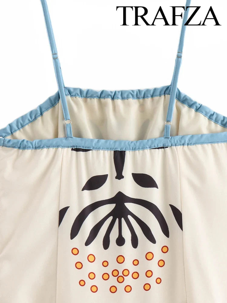 Boho Floral Print Halter Spaghetti Strap Backless Dress