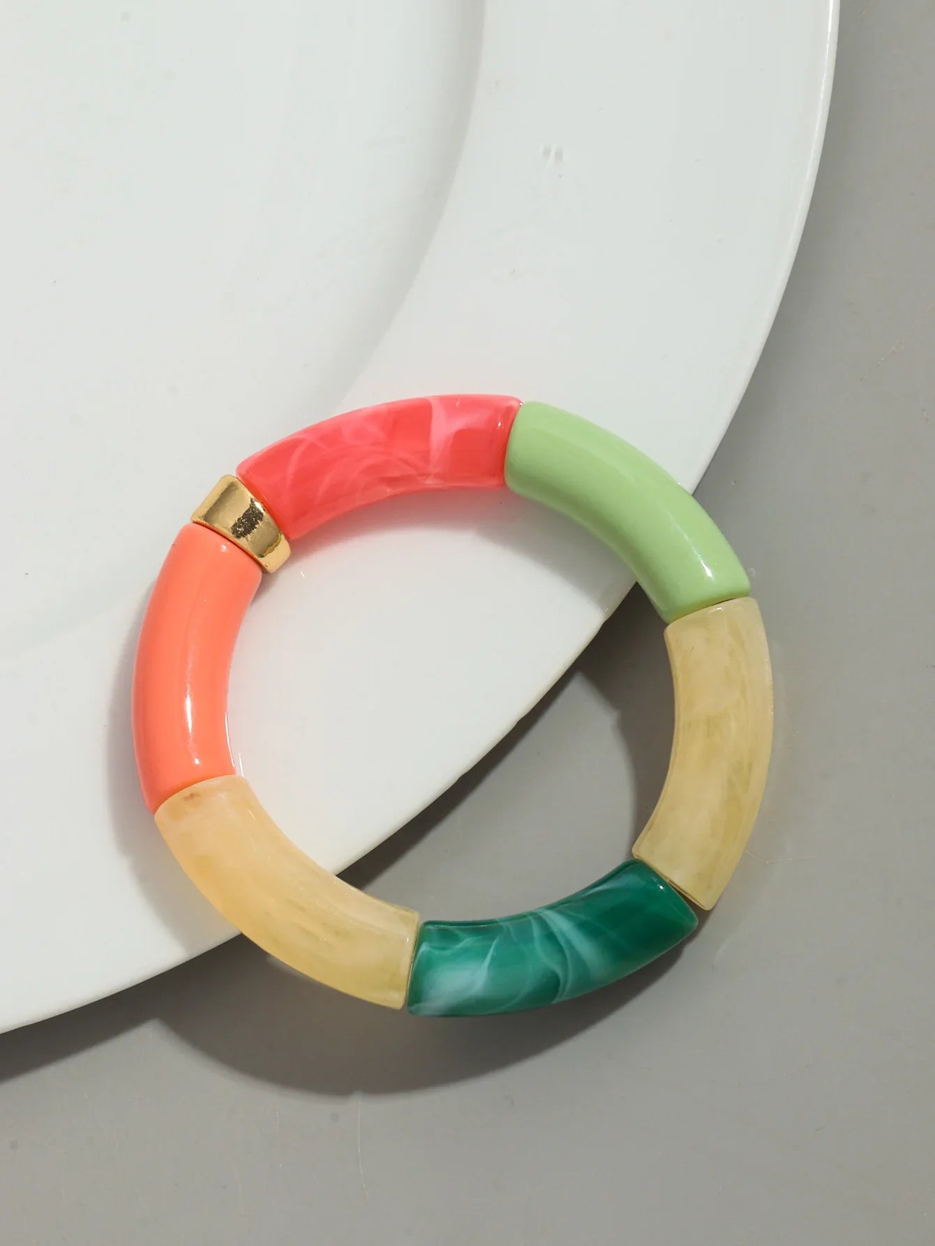 Boho Chunky Bamboo Stackable Bracelet for Women with Colorful Tube Beads and Elastic Design