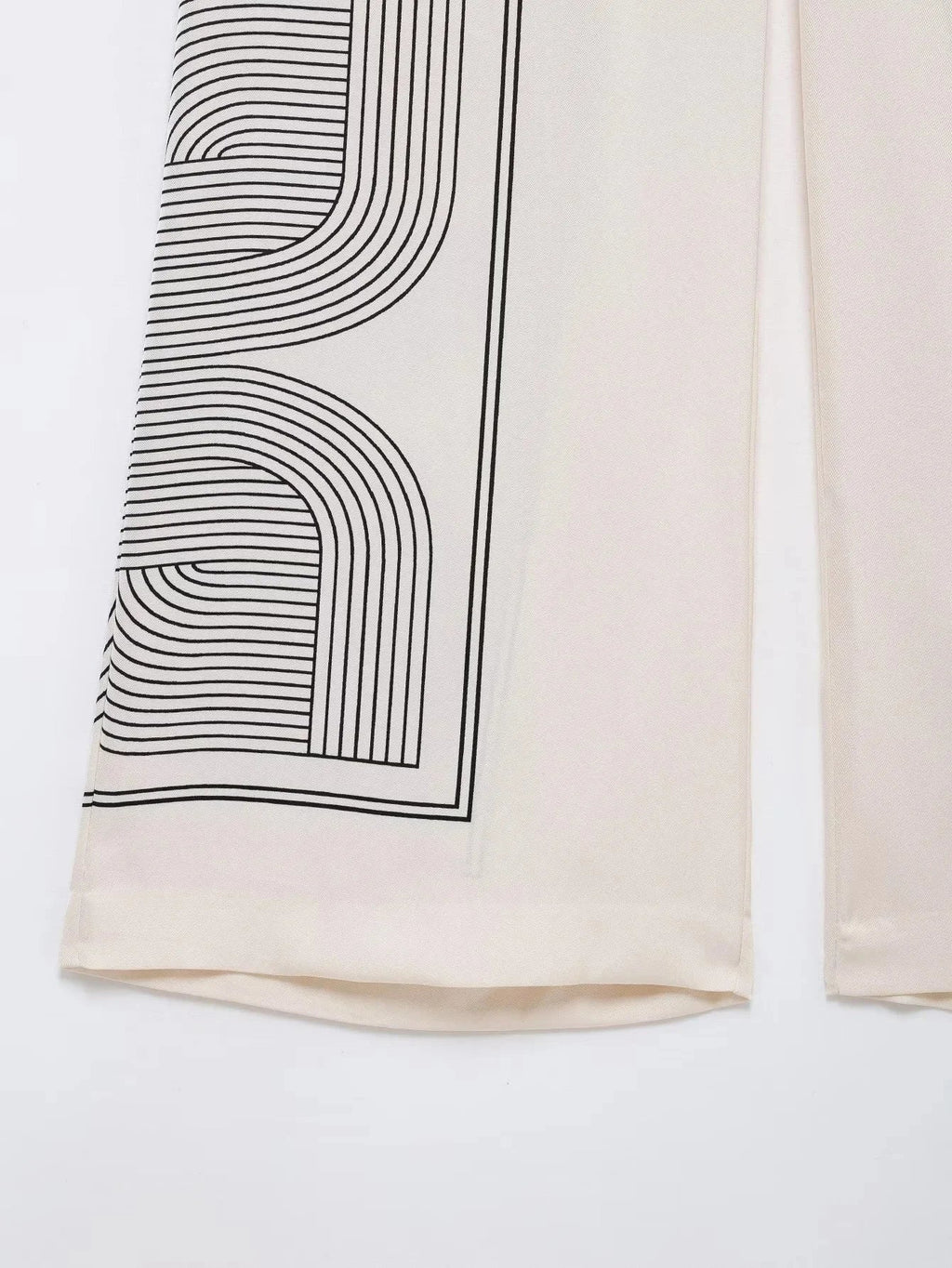 Stylish Women's Suit Set with Long Sleeve Shirt and Wide Leg Pants in Creamy Base and Geometric Patterns