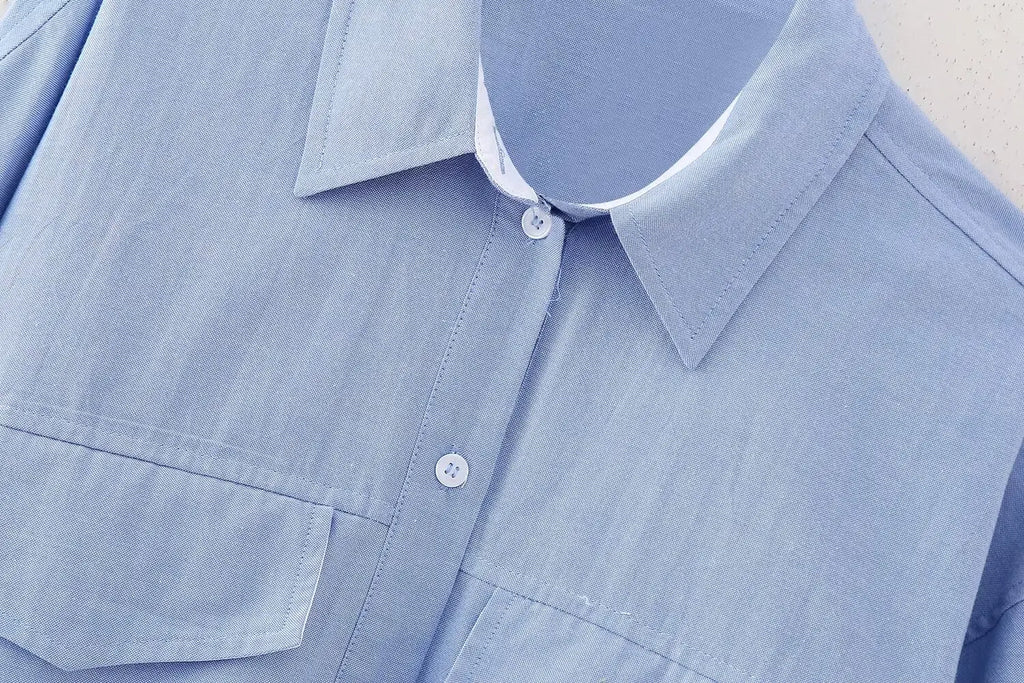 Elegant Patchwork Blouse for Women Long Sleeve Single Breasted Lapel Shirt Chic Short Top