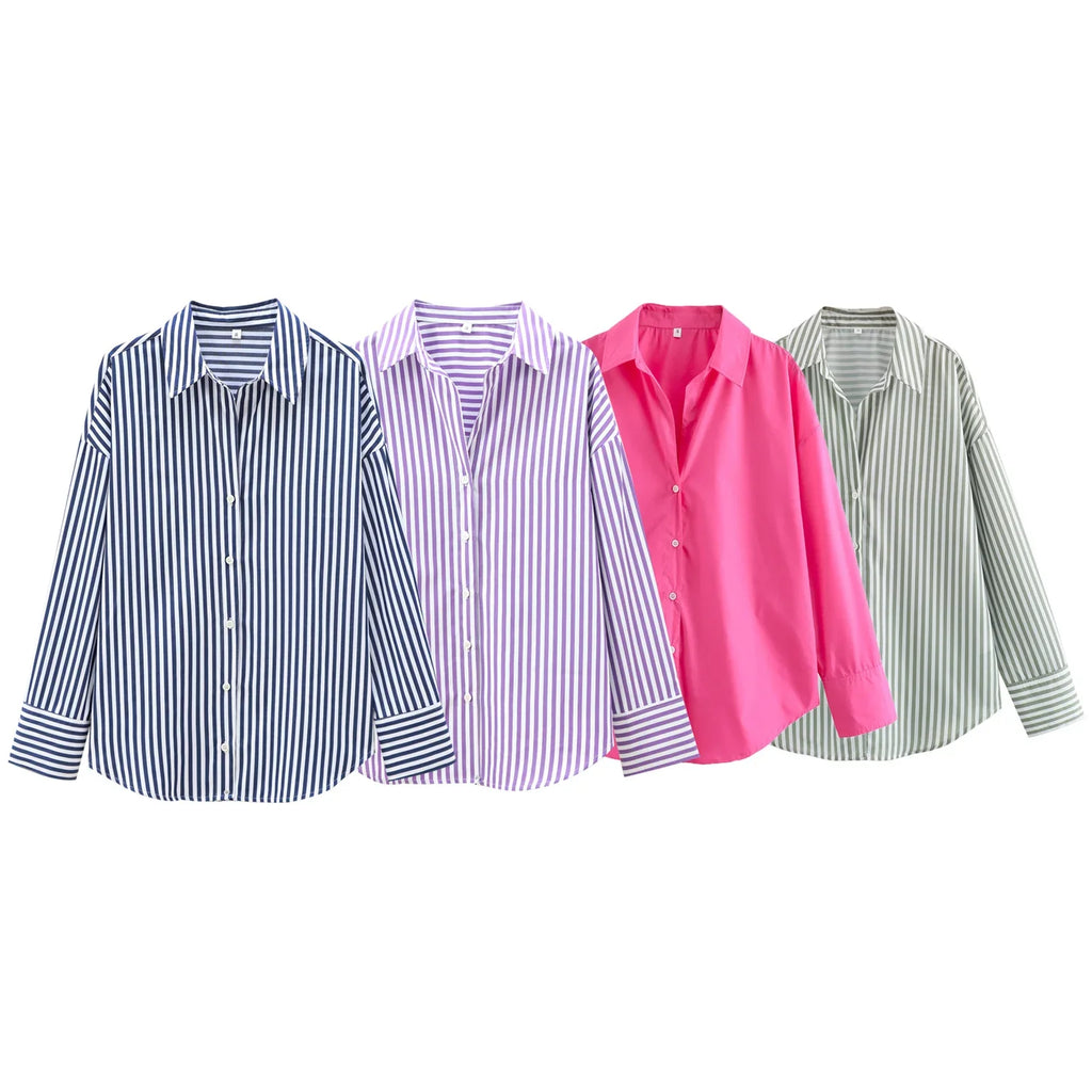 Women's Casual Versatile Loose Poplin Shirt Lightweight Basic Button-Up for Autumn Fashion